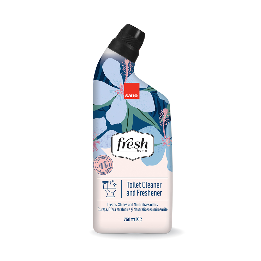 7290108356793 - Sano Fresh Home Toilet Cleaner Refreshener 750ml Sano Fresh Home Toilet Cleaner & Refreshener 750ml Detergent & Odorizant pentru TOALETĂ Soluție pentru vasul de toaletă cu parfumul intens al balsamului pentru țesături. • Soluție pentru vasul de toaletă • Curăță, oferă strălucire și neutralizează mirosurile neplăcute. - imagine 1